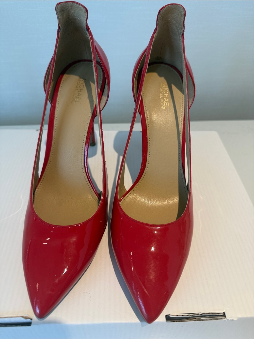 MICHAEL Michael Kors Red Patent Pointed Toe Slingback Heels